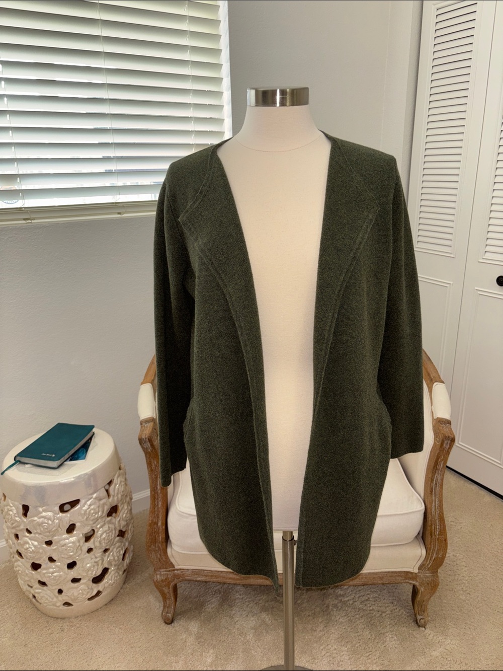 Olive Green Open Front Women's Cardigan Sweater
